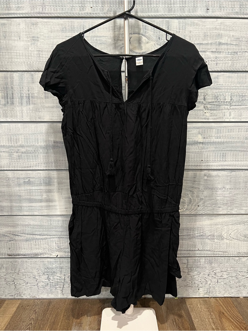Old Navy Black Short-Sleeve Romper with pockets
